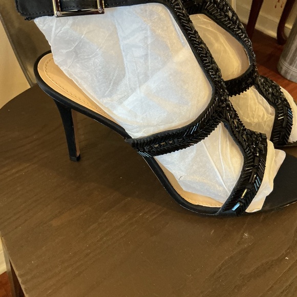 Brand New Imagine Vince Camuto Black Strappy Beaded Formal Ankle Heels Size 10 - Picture 15 of 16